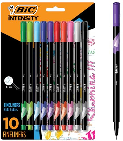 Bic Intensity Fineliner Marker Pen, Fine Point (0.4 mm), Assorted Colors, 10-Count