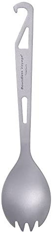 iBasingo Cuillère Spork 3 en 1 en Titane avec Décapsuleur Vaisselle D'extérieur Couverts De Camping Couverts De Pique-Nique Ustensiles De Voyage avec Sac à Cordon