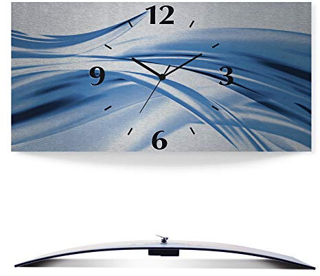 ARTLAND Wanddeko Wanduhr ohne Tickgeräusche Alu Quarzuhr 60x30 cm Eckig Lautlos 3D Design Welle Abstrakt Modern Ausgefallen T1EV