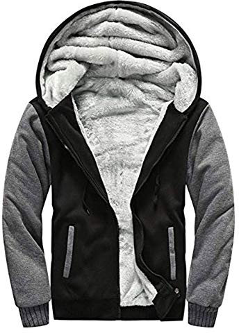 LBL Men's Hoodies Full Zip Up Fleece Jacket Casual Hooded Sweatshirt Plus Size Winter Warm Coat W02 Black XL