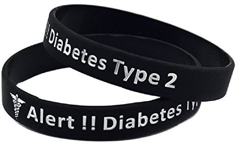 X2 Alert Diabetes Type 2 Wristband Medical Alert Silicone Wristband Bracelet (Gifts & Goodies) UK Seller (X2 Black)