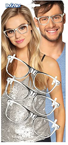 Boland 02628 - Partybrillen Silber, 3 Stück, Spaßbrille, ohne Sehstärke, Rapper, Star, Accessoire, Mottoparty, Karneval