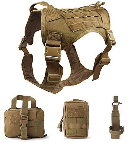 TOPTIE Harnais pour Chien de Service Tactique, Gilet de Dressage pour Chien, Harnais Tactiques pour Chien Harnais pour Animaux de Compagnie avec Pochettes Molle et Porte-Bouteille