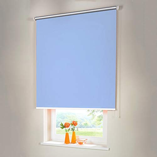 Sonnenschutz-HH® - Seitenzugrollo Verdunkelungsrollo Thermorollo - Außenmaß Breite 145 x 200 cm Höhe hellblau - Lichtundurchlässig Rollo für Abdunkelung Kettenzugrollo inkl. Universalträger