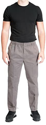 Style Spot Mens Rugby Trousers Fully Elasticated Stretch Waist Band Zip Button Fastening Casual Formal Work Pant (Grey, 34W / 29L)