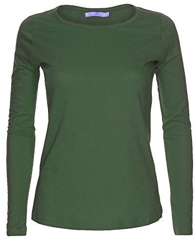 LessThanTenQuid Ladies Womens Plain Stretchy Long Sleeve Round Neck Top UK Sizes 8-24 (Bottle Green, 8-10)