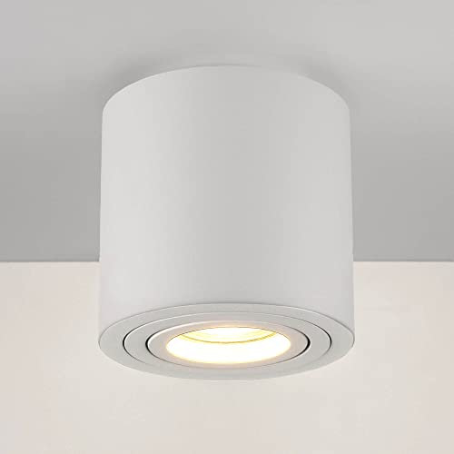 lambado® Premium LED Aufbauleuchte/Deckenstrahler Set inkl. 230V 5W GU10 Spots dimmbar - dezente Aufbaustrahler/Deckenspots (rund, weiss, schwenkbar)