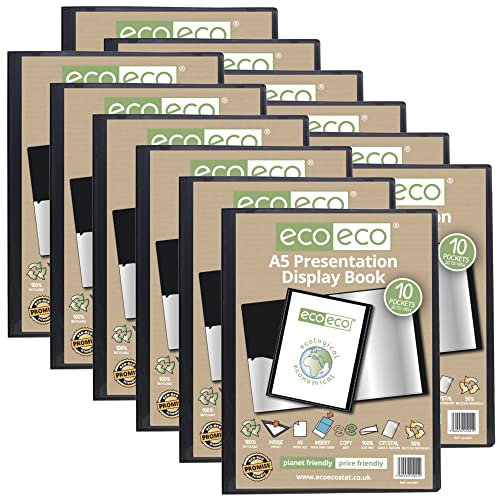 eco-eco A5 50% Recyclé 10 Pocket Couleur Noir Présentation Affichage du Livre (Paquet de 12)