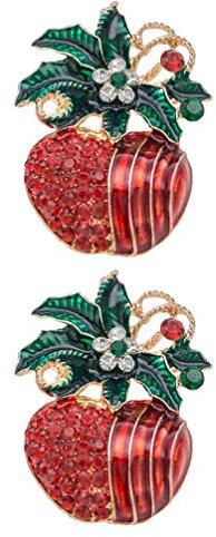 2 Stück Weihnachts Emaille Brosche Apfel Obst Brosche Pin Kristall Emaille Broschen für Weihnachten Kleidung Tasche Pin Dekorationen