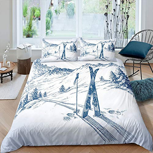 Homewish Skifahrer Tröster Bezug Winterski Board Bettbezug 135×200 Downhillsnow Mountainsketch Bettwäscheset Extrem Hobbyskisport Für Kinder Jungen Mädchen Mit 1 Kissenbezug Blau