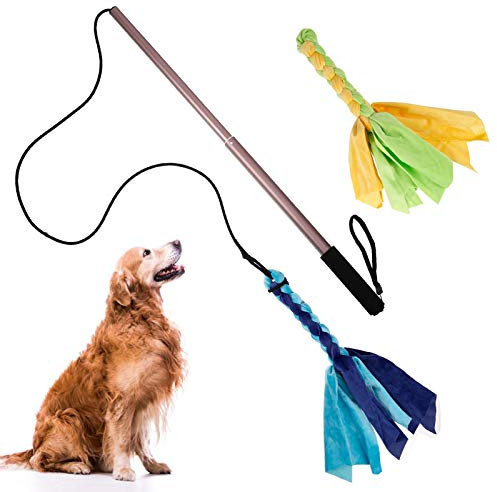 Auidy_6TXD Flirt Pole Dogs,Interactive Dog Toys Retractable Dog Toy Stick with 2 Tease Chew Toys Rope for Chewing,Training Exercise