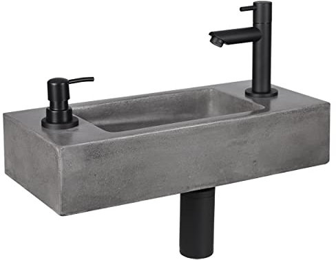 Differnz Jax - Fonteinset beton donkergrijs - Kraan recht mat zwart - 42 x 18.5 x 9 cm