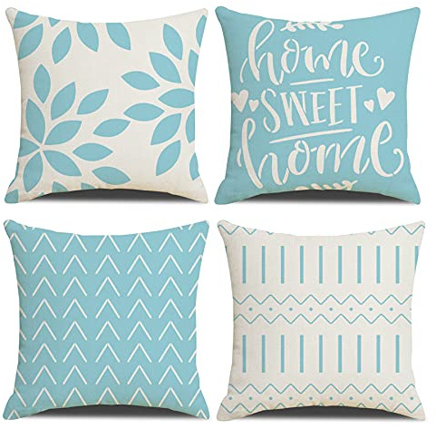 Homefeelzydys Kissenbezüge, Kissenbezüge 45 x 45 4er-Set blaues Quadrat Überwurf-Kissenbezug Kissenbezüge, 18 x 18 4 Stück für Terrasse Garten Blench Wohnzimmer Sofa Bauernhaus-Dekor