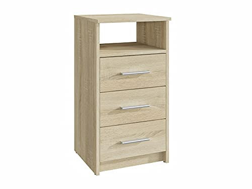MATKAM Schubladenkommode 3SO in klassischer Optik, H75xB40x35cm, mit 3 Schubladen und einem offenen Ablagefach, in verschiedenen Ausführungen erhältlich (Sonoma Eiche)
