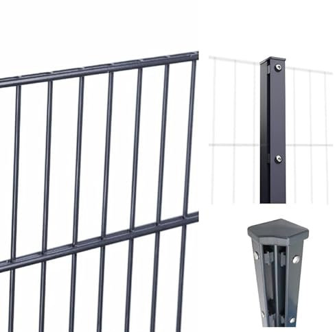 HORI® Doppelstabmattenzaun Komplettset I je 200 cm Mattenzaun I Stabstärke 6/5/6 I Anthrazit, Grau RAL 7016 I Inkl. Lackstift I Höhe 103 cm I Länge 4 m I zum Einbetonieren