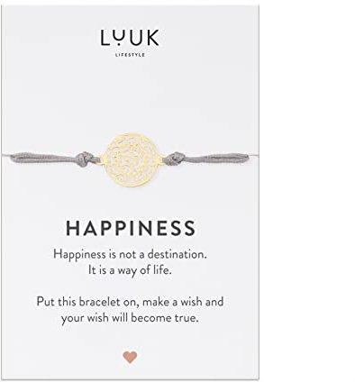 LUUK LIFESTYLE Filigranes Seiden Armband für Damen, Anhänger aus wasserfestem Edelstahl, Freundschaftsarmband, Glücksbringer Geschenk für Frauen und Mädchen, verstellbare Länge, Lebensblume, gold