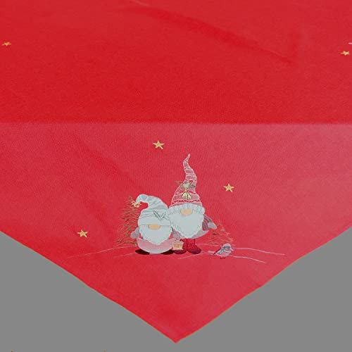 Tischdecke Tischläufer Mitteldecke Kissenhülle Weihnachten rot Bestickt mit Wichtelmännern (85 x 85 cm)