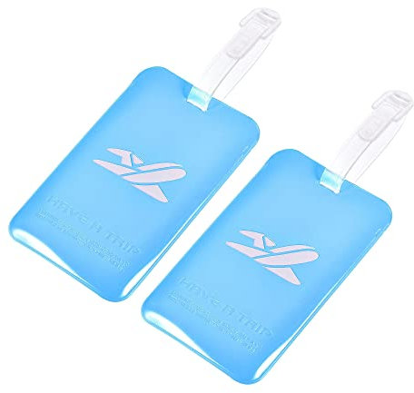 sourcing map Lot de 2 porte-étiquettes en PVC avec sangles pour sac à dos, sac de voyage, valise Bleu