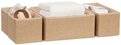 Ocean Home Textile 4er Set Natürlich Jute Aufbewahrungsbox für Schublade, Faltbare Schubladen Ordnungssystem