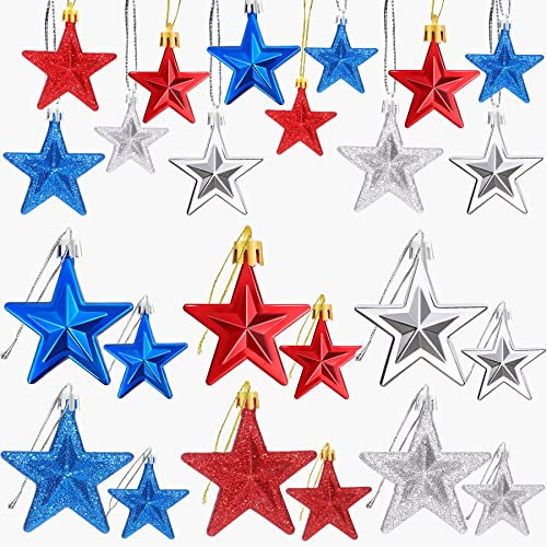JULMELON 24Pcs Patriotic Christmas Ornaments Red White Blue Ornaments Patriotic Tree Decorations Christmas Tree Decorations for Home Party Decorations