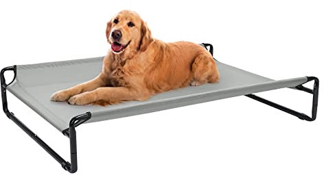 Veehoo Hundeliege Outdoor, Kühlendes Erhöhtes Hundebett Outdoor für Große Hunde, Tragbares Stehendes Haustierbett mit Waschbarem Atmungsaktivem Netz, rutschfeste Füße, Groß, Grau