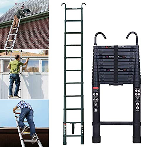 Scaletta Telescopica Alluminio con 2 Ganci, 15 Gradini, 6,2 m Scala Allungabile, Scala Portatile e Leggera, Forte e Stabile, Multiuso, Portata 150 kg, EN131, Nero