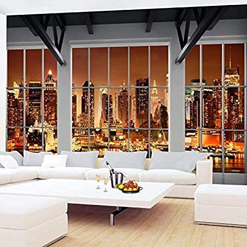 XLMING Fenêtre sur New York Murale Papier Peint 3D Salle de séjour Chambre à coucher séjour Mural enfant-200cm×140cm