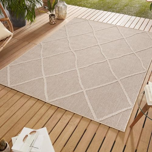 SIMPEX Tapis d'extérieur, Style bohème, Tapis Beige, 200 x 290 cm, Tapis de Style bohème, Cuisine, Balcon, terrasse, Jardin, Pique-Nique