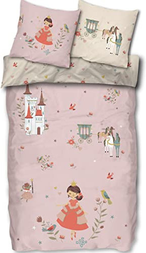 SkyBrands Bettwäsche Prinzessin 135x200 [mit Beutel] Einhorn Mädchen Bettwäsche Baumwolle 2 TLG. 1x Bettbezug 1x Kissenbezug