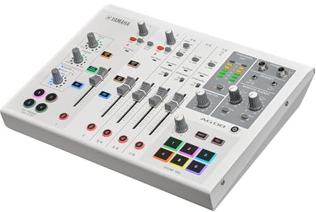 Yamaha AG08 White 8-Channel Live Streaming Loopback Mixer/USB Interface with Steinberg Software Suite