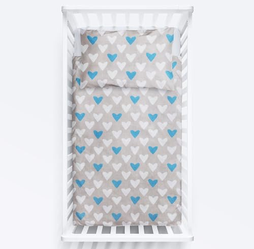 Baby Comfort 2 Piece Baby Kids Bedding Set 120x90 cm Duvet Cover & Pillowcase for Toddler Cot (Blue Hearts)