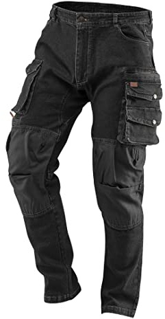 NEO TOOLS Arbeitshose Herren Denim/Schwarz gr. XS-3XL Männer | Strapazierfähige und Universelle, Arbeitshose mit 2% Elasthan, 98% Baumwolle