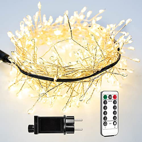 RESNICE Cadena de luces de petardo 15m, 500 LED, blanco cálido, alambre de plata, con mando a distancia, luces de hadas para árbol de Navidad, plantas y decoración interior
