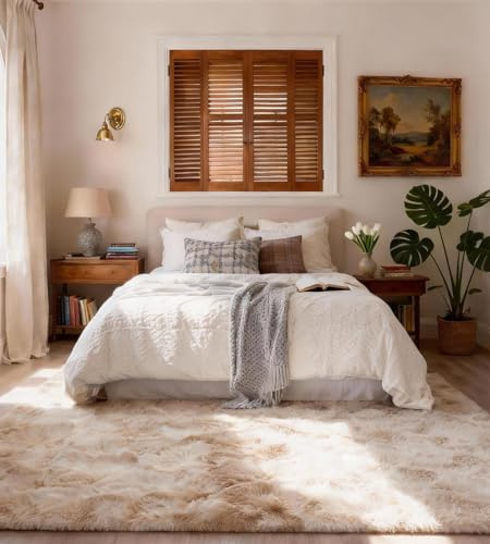 VOFUSHON Teppich Wohnzimmer 120 x 160 cm Khaki | Hochflor, Waschbar, OEKO-TEX Zertifiziert, 35D Rückprallschaum, Schlafzimmer, Rutschfeste Unterseite, Flauschig