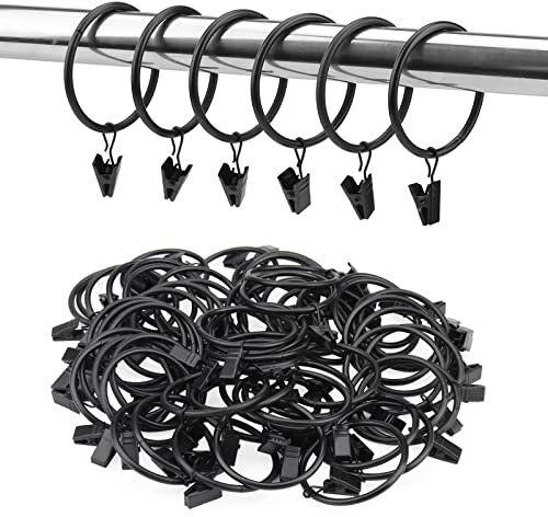 JOIKIT 60 PCS Metal Curtain Rings with Clips, 50mm Black Curtain Clips, Drapery Clips Curtain Hoops for Window Rods, Shower Curtains