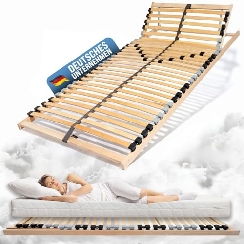 Coemo Lattenrost Ergo, 90x220 cm, Kopfteilverstellung, 7-Zonen, 32 Leisten | Überlänge für Betten bis 220 cm, Rahmen aus Buche, Federleisten, Doppelbetten 160x220 cm