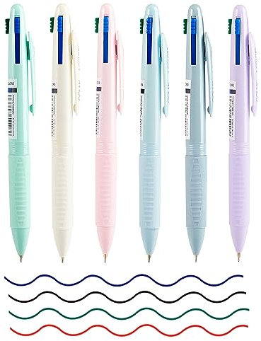 LAOYE 6er Mehrfarbiger Kugelschreiber 4 in 1 Mehrfarbiger Stifte 0,5mm Multicolor Pen 4 Farben Kugelschreiber bunt Druckkugelschreiber für Büro Schulbedarf Studenten Kinder Krankenschwestern Geschenk