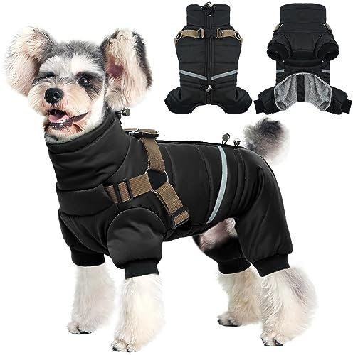 Hjyokuso Wasserdichter Hundemantel, Hundejacke mit Geschirr, Wintermantel Hund für kleine Mittel Große Hunde, Winddichte Winterjacke Hund Outfit mit Reflektierender Streifen und Reißverschluss S-XL