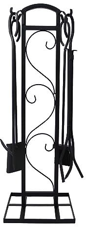 SCENDOR Garden Ensemble d'Outils pour Cheminée 83,8 cm 5 Pièces en Fer Forgé pour Intérieur et Extérieur Kit d'Accessoires pour Cheminée avec Brosse, Poker, Pelle à Cheminée, Pinces à Bois
