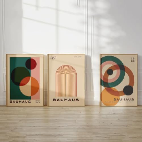 KemneT Retro minimalistisches Wand Bilderbild Bauhaus geometrische abstrakte Poster Kunstdrucke moderne Mitte des Jahrhunderts Leinwandgemälde Wohnzimmerdekoration 50 x 70 cm x 3 ungerahmt