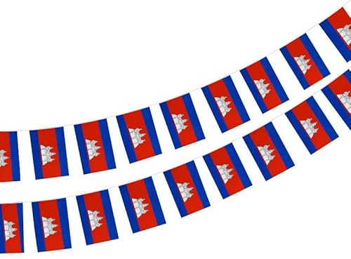 Kambodscha Flagge 40 Stück Kambodscha Flagge Kambodscha Girlande 11.4M Kambodscha Wimpel Nationalflagge 14x21cm für Bardekorationen
