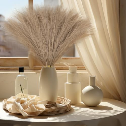 Wlicon 6 Piezas Pampas Café, 45cm Artificiales Secas Decoración, Duraderas y Extensibles para Hogar Bohemio, Bodas, Jarrones