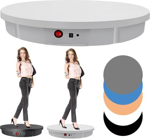 RVUEM Espositore Rotante Motorizzato, Piatto Rotante Elettrico A 360°, Diametro 52 Cm/Carico 100 Kg, Per Fotografia, Spettacoli, Visualizzazione Di Modelli 3D,Bianca,Rechargeable