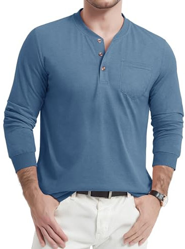TACVASEN Herren Henley Shirt Langarmshirt Baumwolle Casual T-Shirt Bequem Oberteile Longsleeve Frühlingshirt (XL, Graublau)