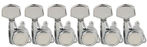 Musiclily Pro 6 in Line Gitarren Locking Mechaniken 18:1 RatioLocking Tuners für Strat Tele Style E-Gitarre, Chrom mit Hex Button