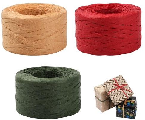 Dibotell 3 Rollos Cinta de Rafia, 100m/Rollo Cinta de Papel Raffia Colores Cuerda de Rafia Cuerda de Embalaje de Papel de Rafia para Envolver Regalos Floristería Manualidades