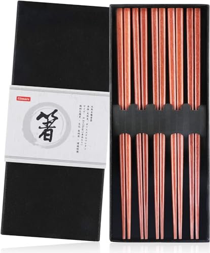 Gimars Set de 5 Palillos Japoneses, Palillos Reutilizables de madera, Palillos Chinos Reutilizables, Palillos para Comer Ramen, Sushi