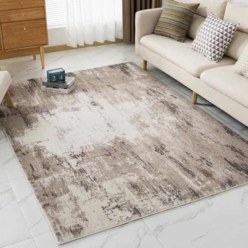 VK·living Bereich Teppich Abstrakte 16mm Dicke Teppiche Moderne Weiche Faux Anti-Rutsch Wohnzimmer Teppich Mittlere Flor Teppich für Schlafzimmer Büro Leicht zu Reinigen Braun 120X170CM