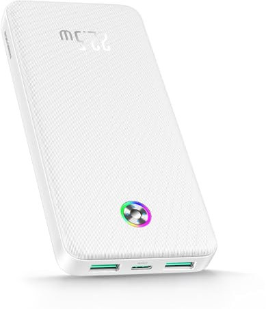 Rocoren Power Bank, 22.5W Ultra Slim 10000mAh Powerbank, USB C Input & Output, Externe Handyakkus mit RGB Light, Kompatibel mit iPhone15/14/13, Samsung Galaxy, Huawei, Google, iPad, Airpods-Weiß
