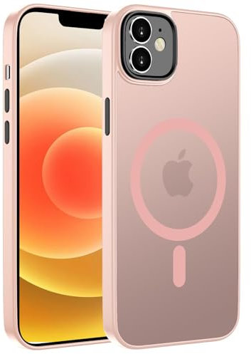 ORDA für iPhone 12 Hülle 6.1 Zoll Kompatibel mit MagSafe,Magnetisch Handyhülle für iPhone 12 Pro Case Durchscheinende Matt Rückseite für iPhone 12/12 Pro Dünn Stoßfest Schutzhülle Rosa